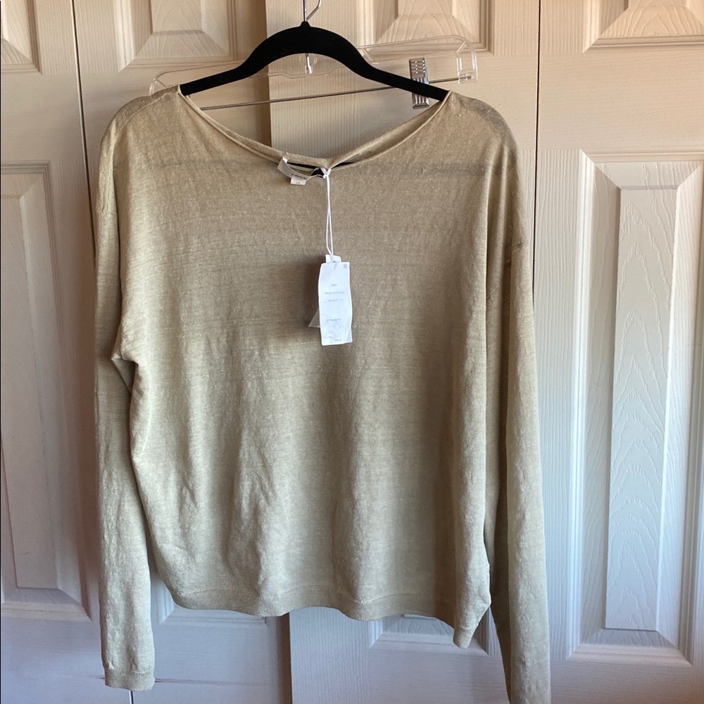 Vince NWT Taupe Linen Blend Dropped Shoulder Long Sleeve Boat Neck Knit Sweater - Picture 5 of 11